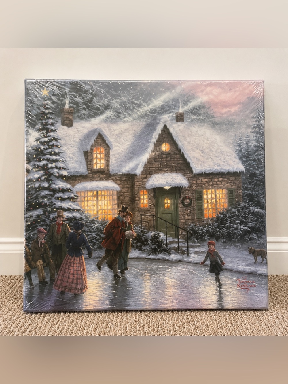 Thomas Kinkade “Skaters Pond” Wrapped Canvas 14x14